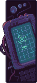 We come across an old yellow gadget. Large, friendly letters on the screen read: DON'T PANIC. It strikes you as suspicious, since useful gadgets don't usually introduce themselves like therapists.